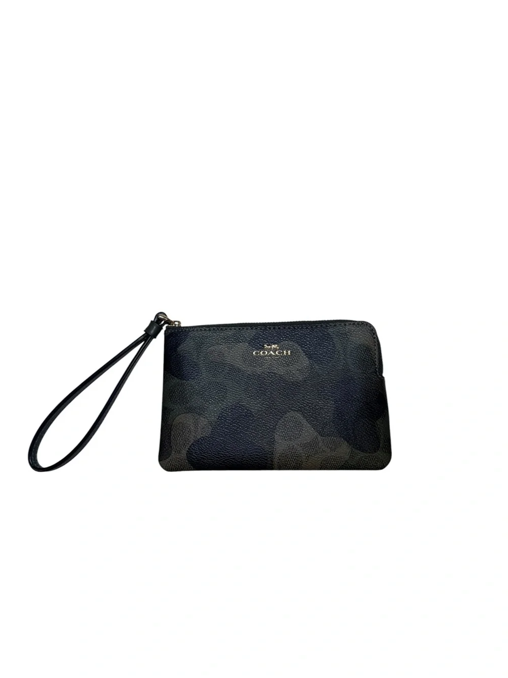 Coach Black Camo Wristlet with Gold Logo